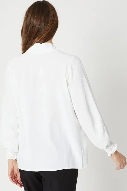 Tie Neck Shirred Cuff Top