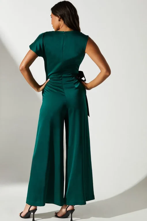 Tie Side Satin Drape Wide Leg Jumpsuit