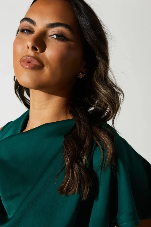 Tie Side Satin Drape Wide Leg Jumpsuit