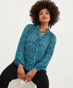 Tie-Neck Animal Print Blouse