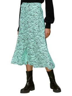 Tiger Print Button Front Skirt-
