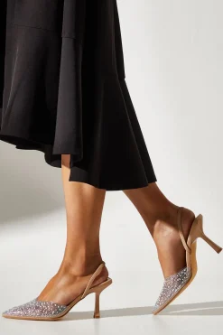 Tilly Diamante And Pearl Sling Back Pointed Court Shoes