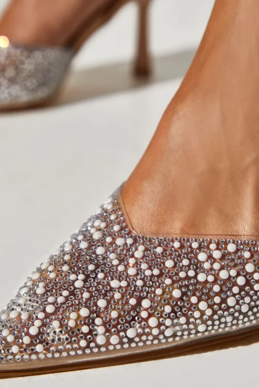 Tilly Diamante And Pearl Sling Back Pointed Court Shoes