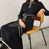 Tipped Belted Knitted Midi Dress