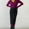 Tipped V Neck Knitted Midi Dress