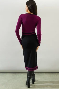 Tipped V Neck Knitted Midi Dress
