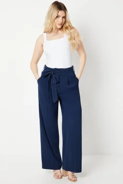 Top Stitch Belted Straight Leg Trouser