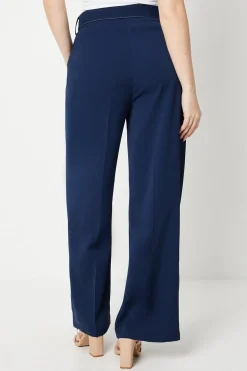 Top Stitch Belted Straight Leg Trouser