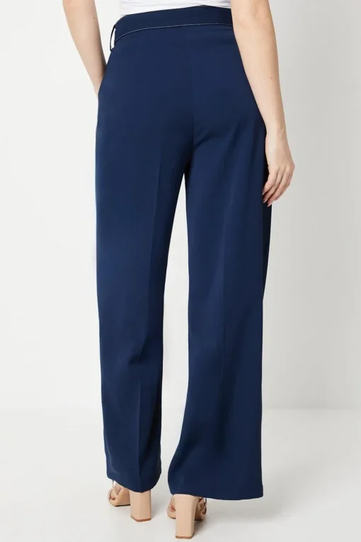Top Stitch Belted Straight Leg Trouser