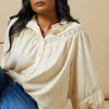 Trim Insert Crepe Blouse
