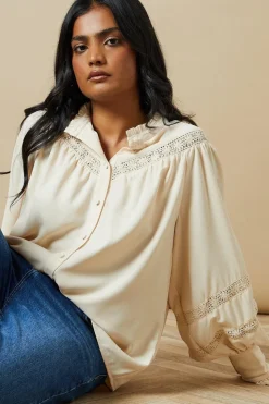 Trim Insert Crepe Blouse