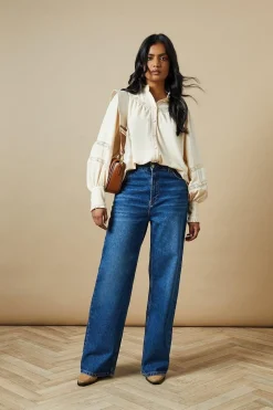 Trim Insert Crepe Blouse