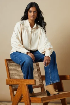 Trim Insert Crepe Blouse