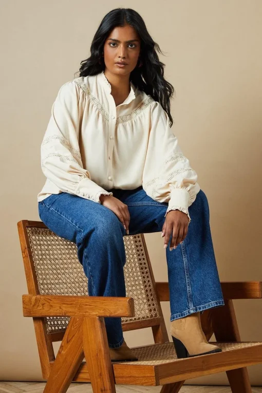 Trim Insert Crepe Blouse