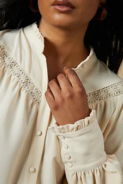 Trim Insert Crepe Blouse