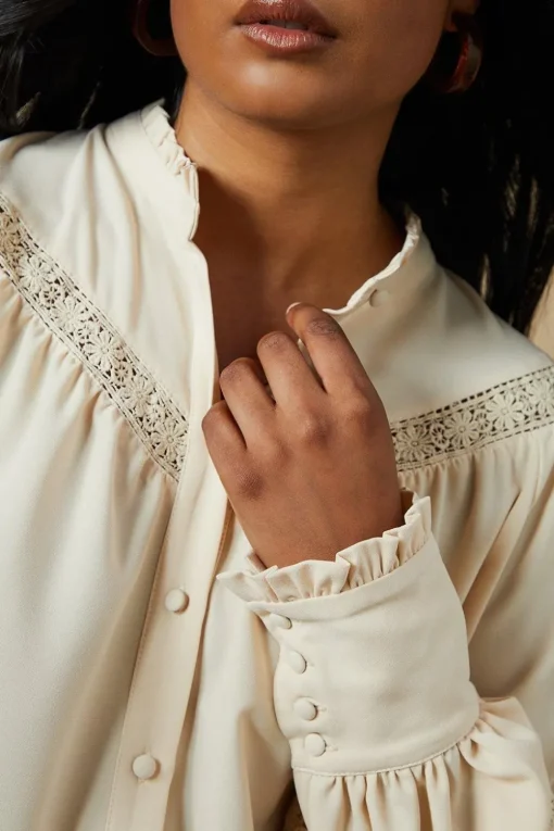 Trim Insert Crepe Blouse