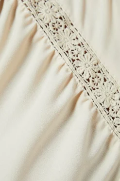 Trim Insert Crepe Blouse