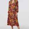 Tropical Floral Print Long Sleeve Midi Dress