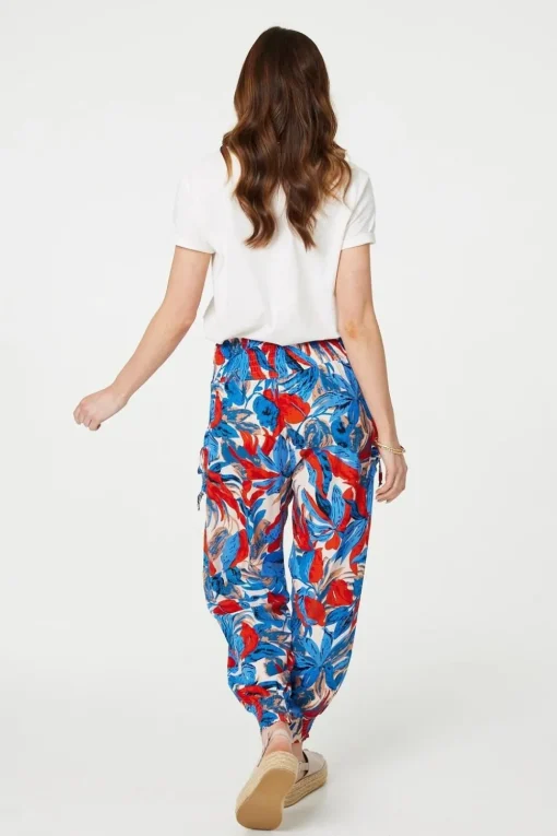 Tropical Leaf Print Harem Pants