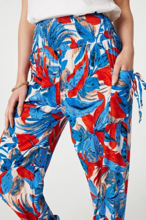 Tropical Leaf Print Harem Pants