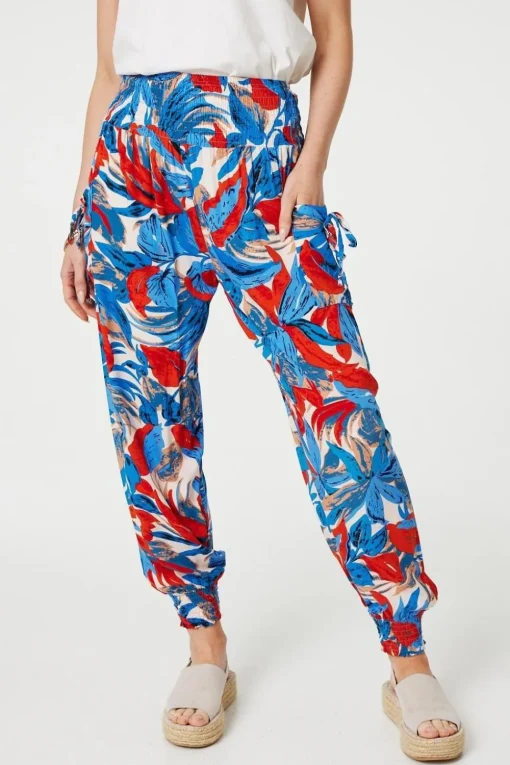 Tropical Leaf Print Harem Pants