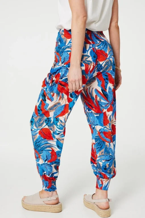 Tropical Leaf Print Harem Pants