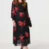 Tropical Print Mesh Layered Midi Dress