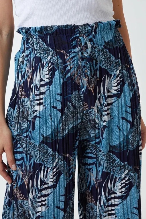 Tropical Print Pleated Wide Legs Trouser