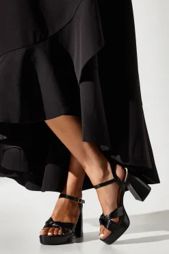 Trystan Metallic Knotted High Block Heel Platform Sandals