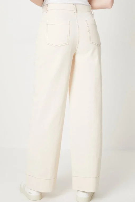Twill Front Seam Straight Leg Trousers