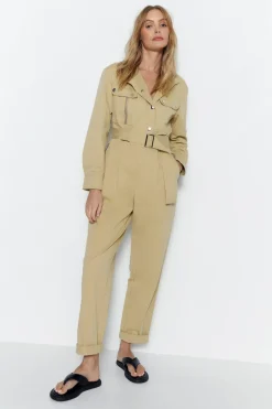 Twill High Neck Belted Utility Boilersuit