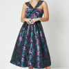 Twist Bodice Jacquard Midi Dress
