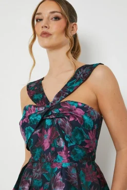 Twist Bodice Jacquard Midi Dress