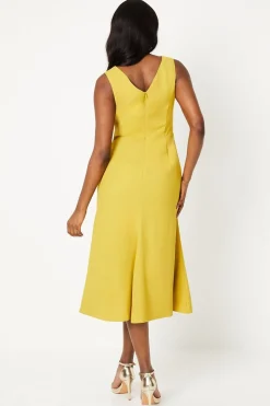 Twist Detail Satin Back Crepe Midi Dress