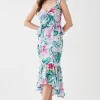 Twist Front Georgette Jacquard Midi Dress