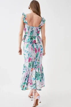 Twist Front Georgette Jacquard Midi Dress