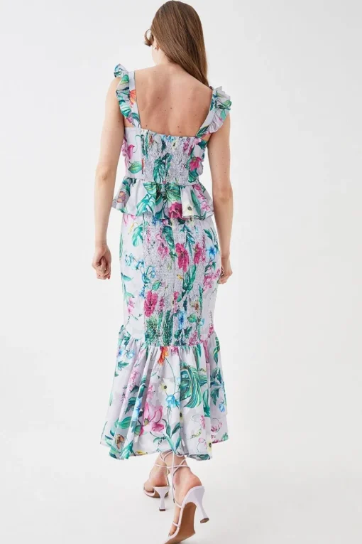 Twist Front Georgette Jacquard Midi Dress
