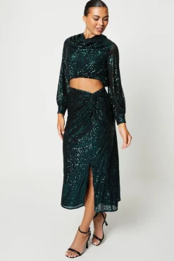 Twist Front Sequin Pencil Skirt