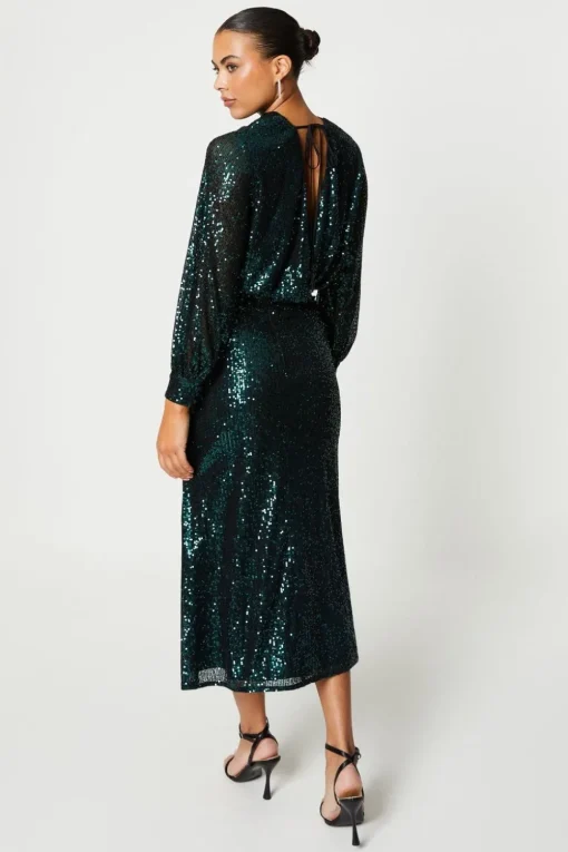 Twist Front Sequin Pencil Skirt