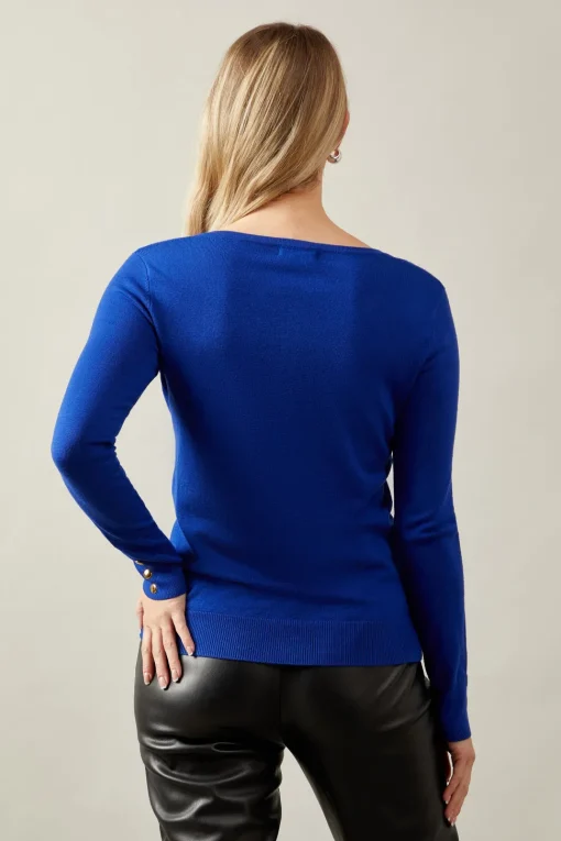 V Neck Button Detail Jumper