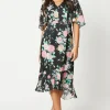 V Neck Fluted Hem Dress