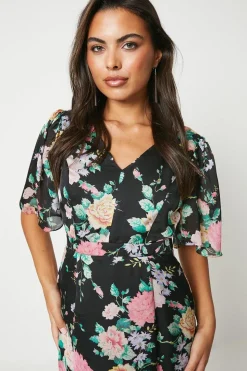 V Neck Fluted Hem Dress