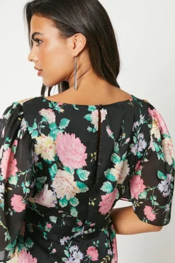 V Neck Fluted Hem Dress