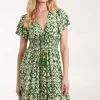 V Neck Mini Dress With Flutter Sleeve