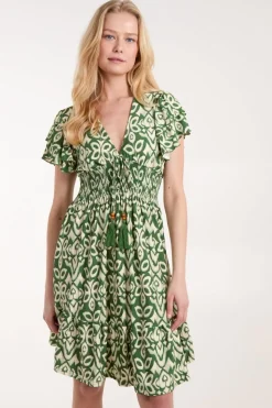 V Neck Mini Dress With Flutter Sleeve