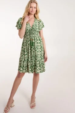 V Neck Mini Dress With Flutter Sleeve