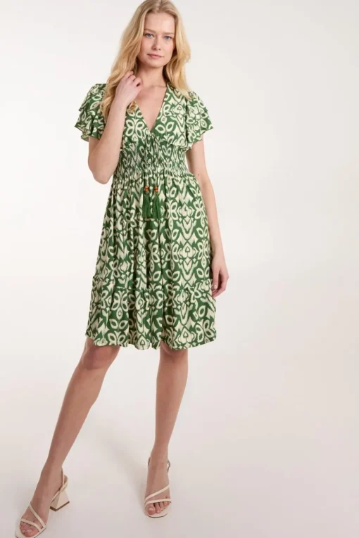 V Neck Mini Dress With Flutter Sleeve