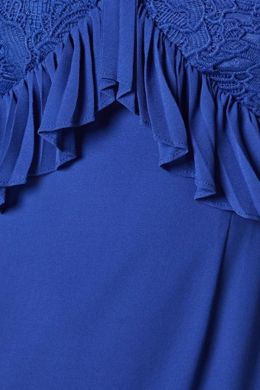 V Neck Pleated Ruffle Georgette Midi Wedding Guest Dress