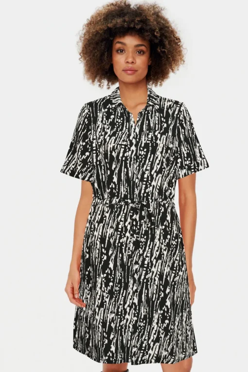 Valda With Short Sleeve Shirt Dress-Animal Print
