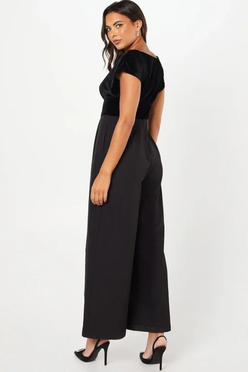 Velvet Bodice Pleat Detail Jumpsuit